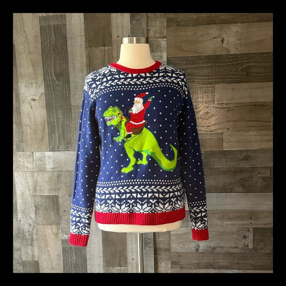 Men's Blizzard Bay ugly Christmas sweater large Santa dinosaur Christmas party